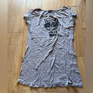 Check Meowt Gray Graphic Cat pajama shirt dress